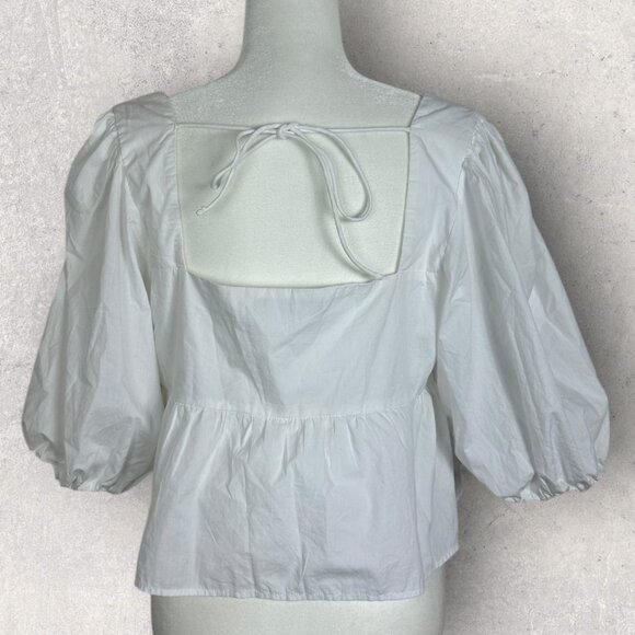 Abercrombie & Fitch White Puff Sleeve Square Neck Top Womens Size Large Blouse L - Picture 6 of 16